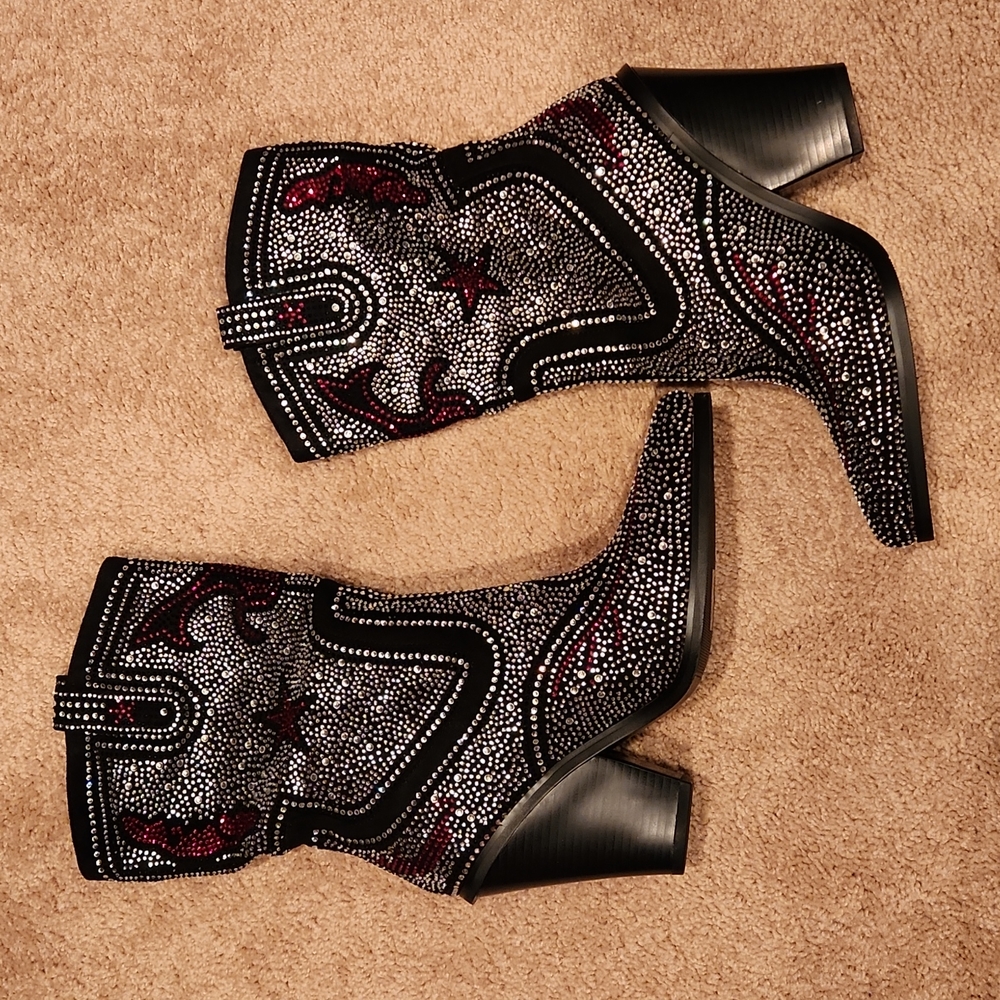 AZALEA WANG HYPE ME UP RHINESTONE CHUNKY HEEL  - Picture 5 of 8